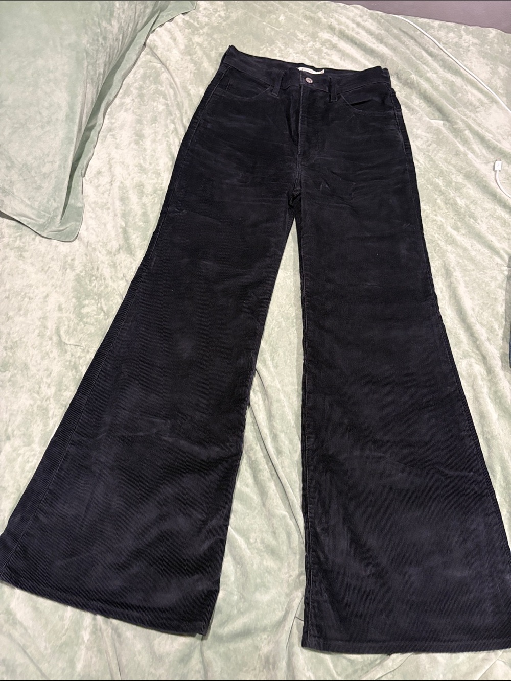 Black Ribcage Bell Corduroy Pants